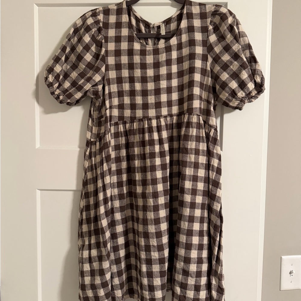 Rylee + Cru Gingham Puff Sleeve Babydoll Dress – Size Small